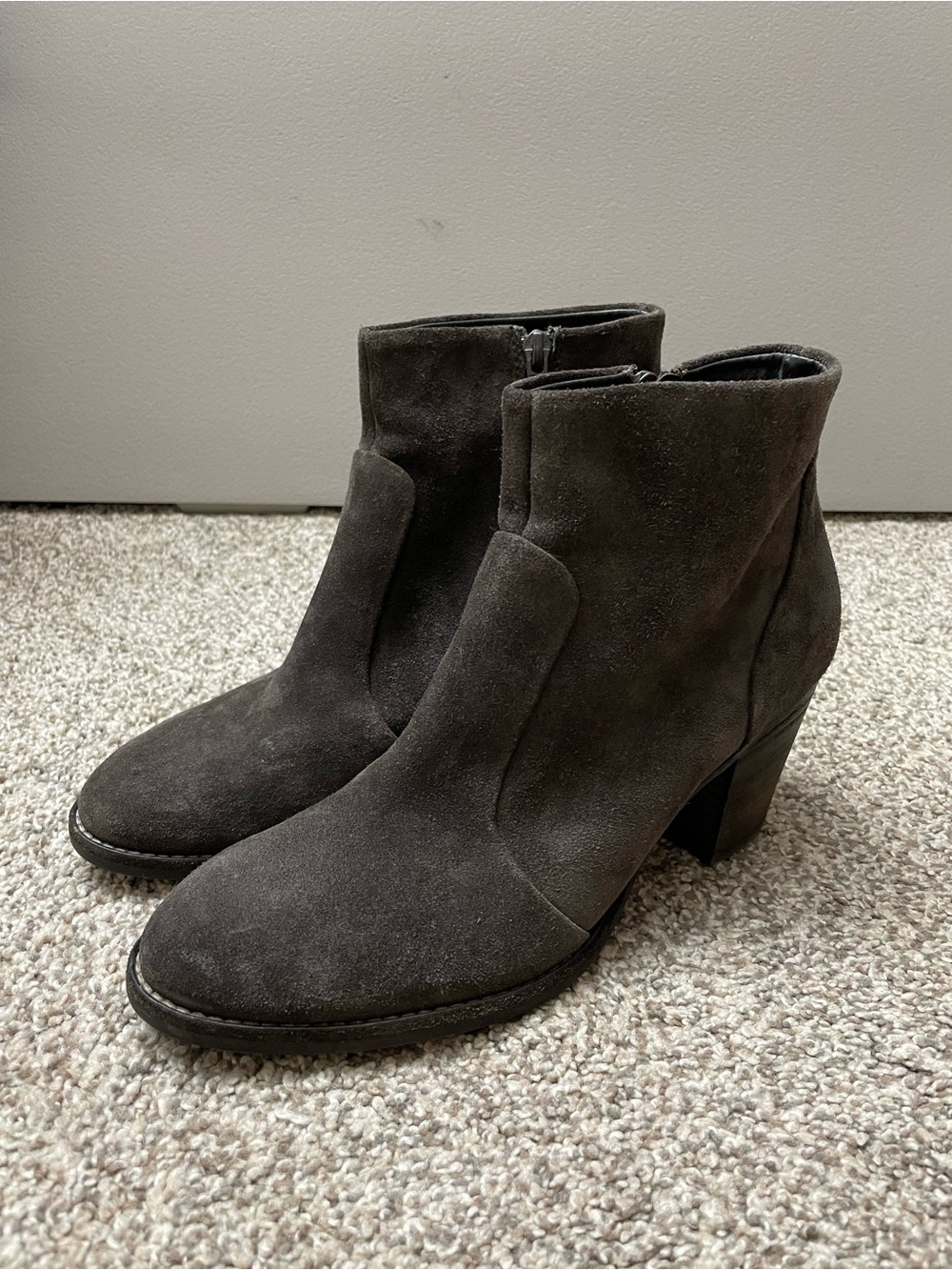 Paul Green Boots Block Sole Grey Brown Suede Zipper Ankle Bootie Sz US 8.5 UK 6